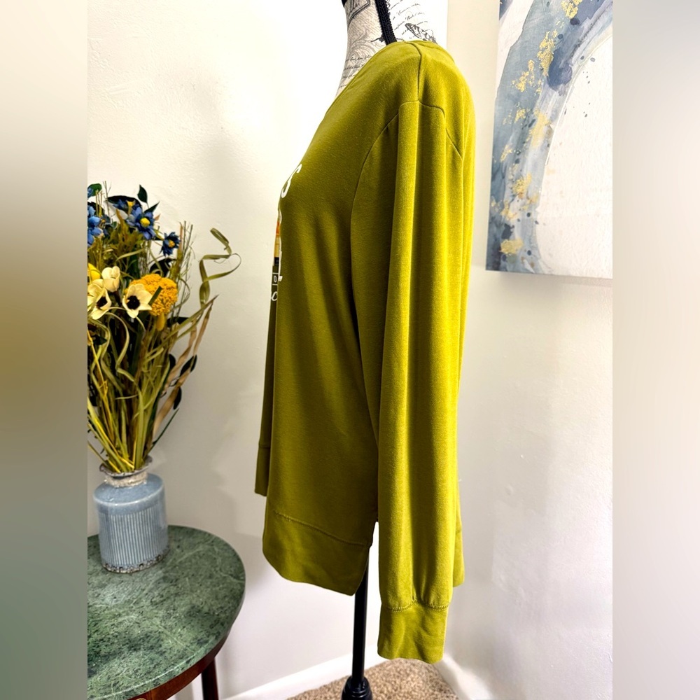 PositiviTees Olive Green Cozy "Farm Fresh Pumpkins" long sleeve Tee size XL - Picture 5 of 7